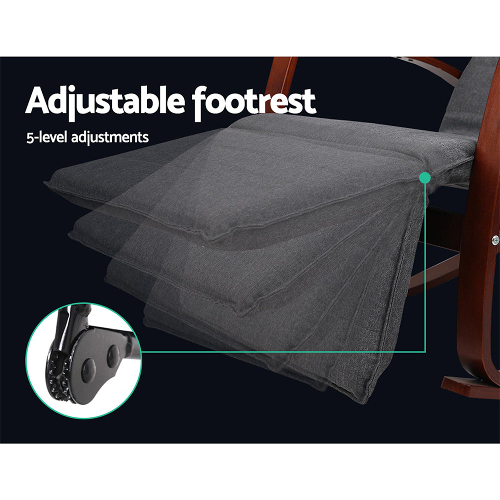 Artiss Rocking Armchair Bentwood Frame With Footrest Charcoal Afton - Cosy Abode