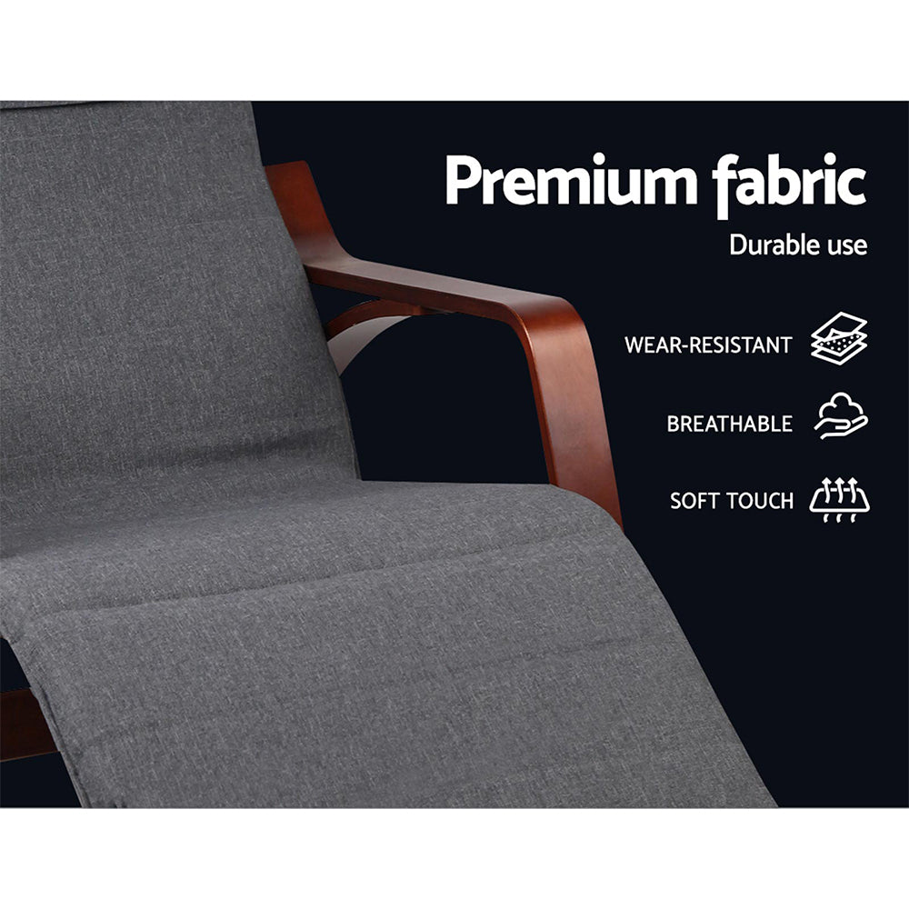 Artiss Rocking Armchair Bentwood Frame With Footrest Charcoal Afton - Cosy Abode