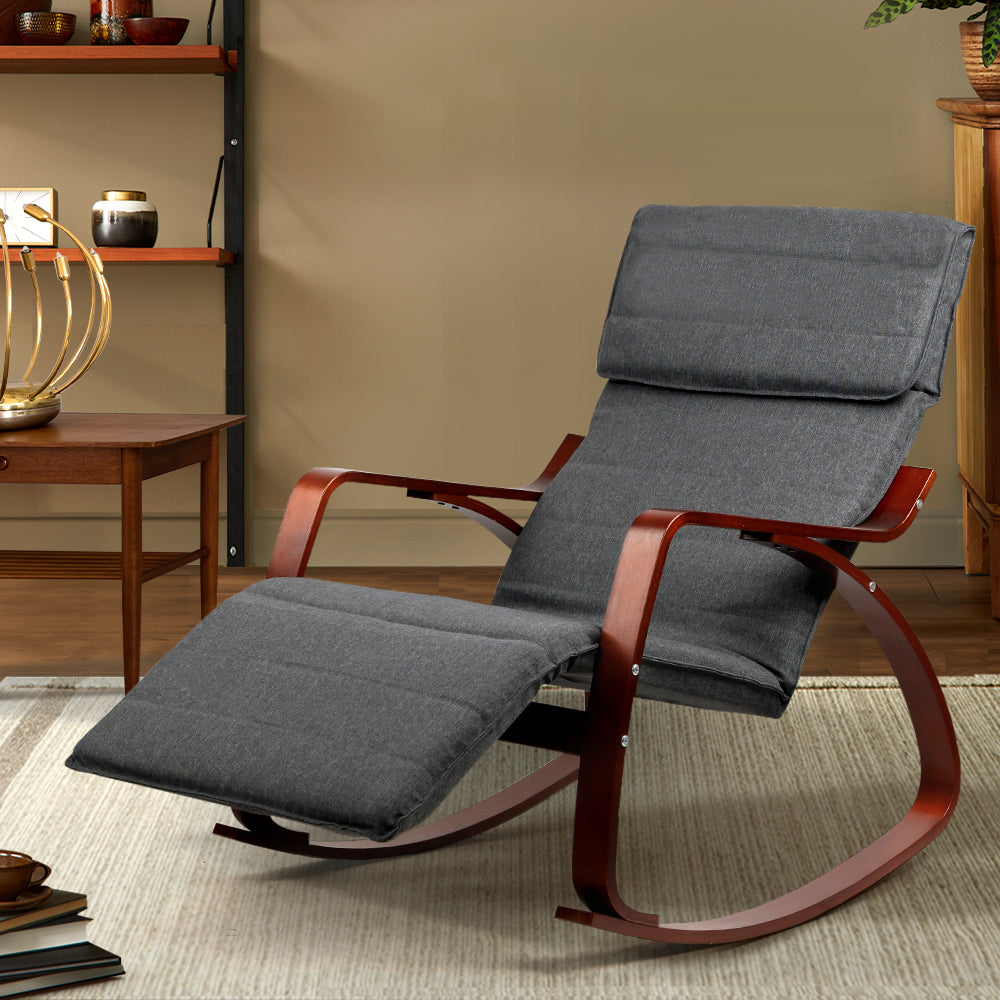 Artiss Rocking Armchair Bentwood Frame With Footrest Charcoal Afton - Cosy Abode