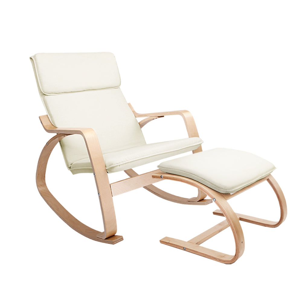 Artiss Rocking Armchair Bentwood Frame With Foot Stool Beige - Cosy Abode