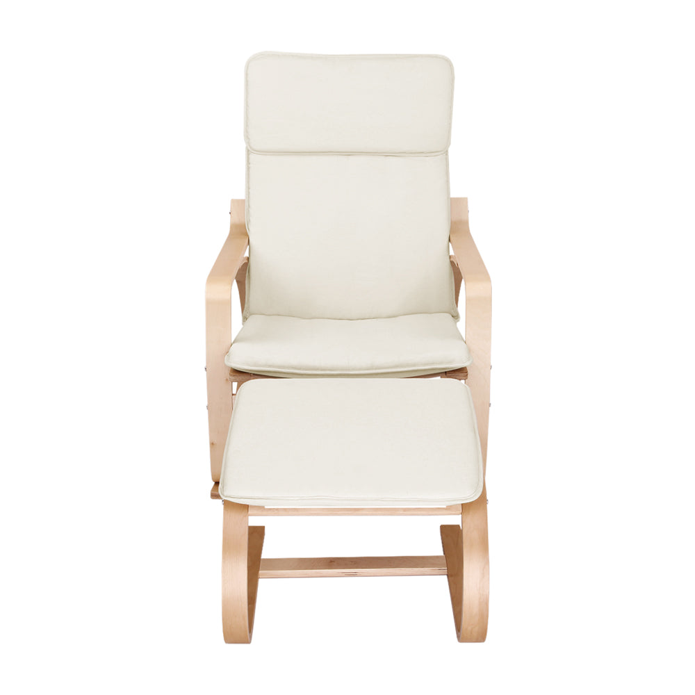 Artiss Rocking Armchair Bentwood Frame With Foot Stool Beige - Cosy Abode
