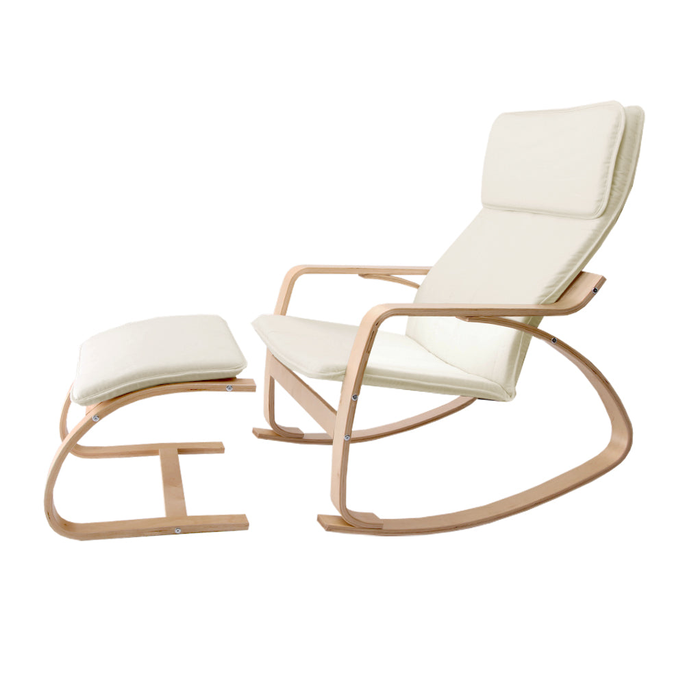 Artiss Rocking Armchair Bentwood Frame With Foot Stool Beige - Cosy Abode