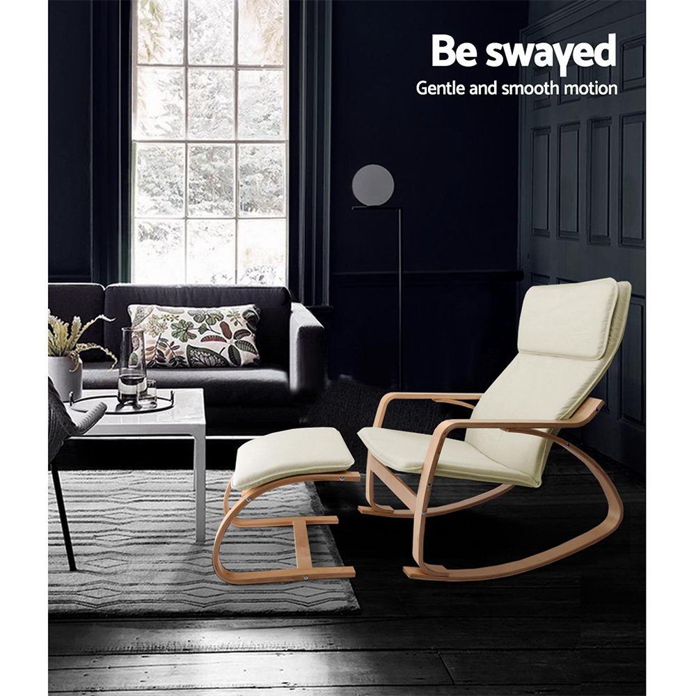Artiss Rocking Armchair Bentwood Frame With Foot Stool Beige - Cosy Abode