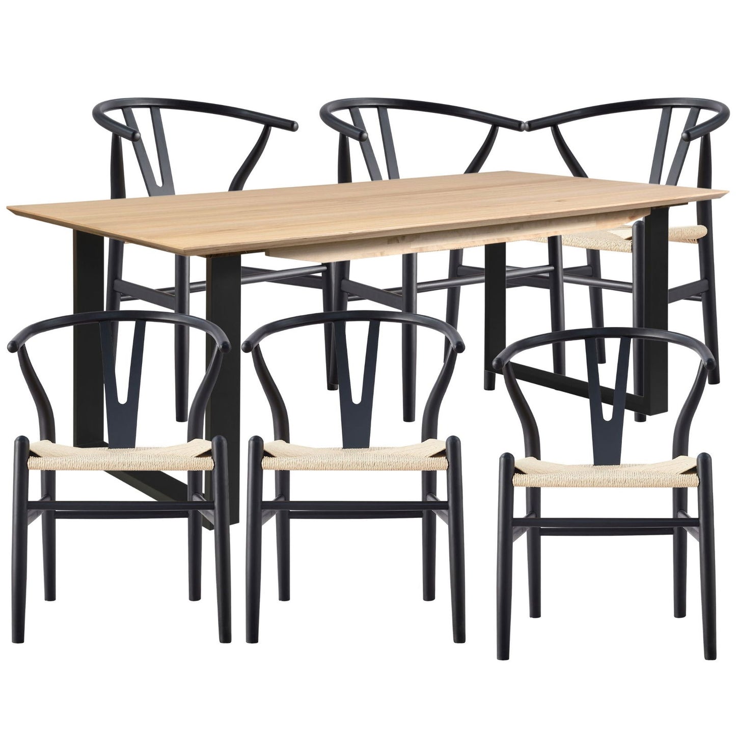 Aconite 7pc 180cm Dining Table Set 6 Wishbone Chair Solid Messmate Timber Wood - Cosy Abode