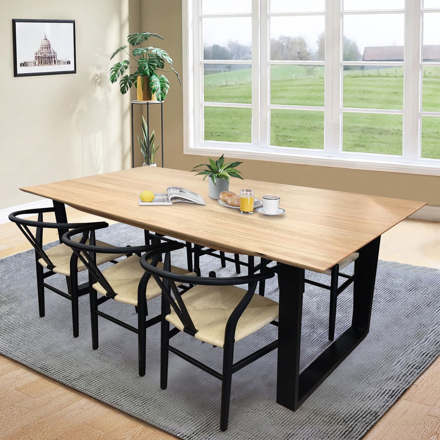 Aconite 7pc 180cm Dining Table Set 6 Wishbone Chair Solid Messmate Timber Wood - Cosy Abode