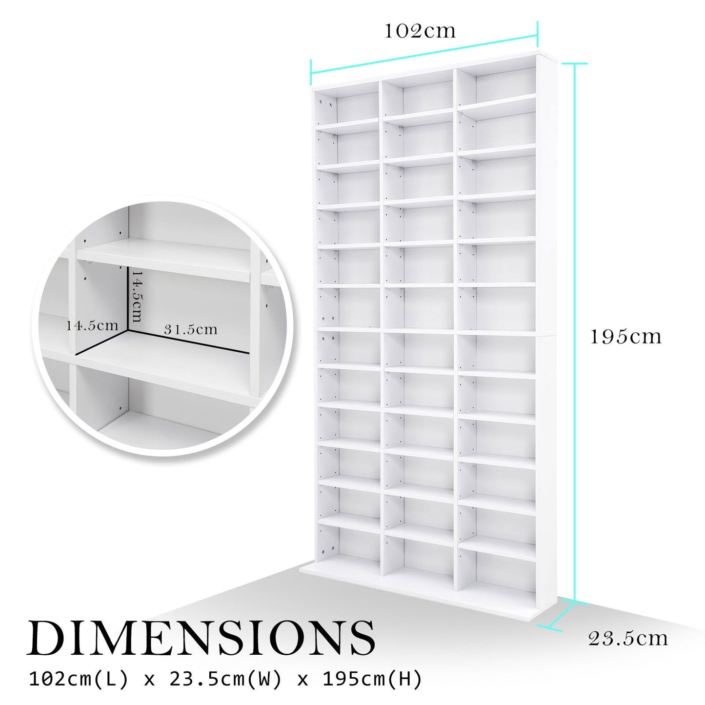 Adjustable Shelves CD DVD Bluray Media Book Storage Cupboard WHITE - Cosy Abode
