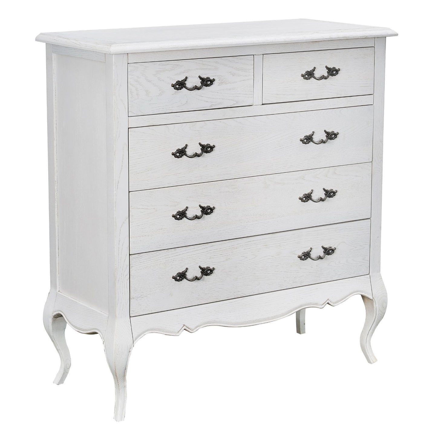 Alice Tallboy 5 Chest of Drawers Storage Cabinet Distressed White - Cosy Abode