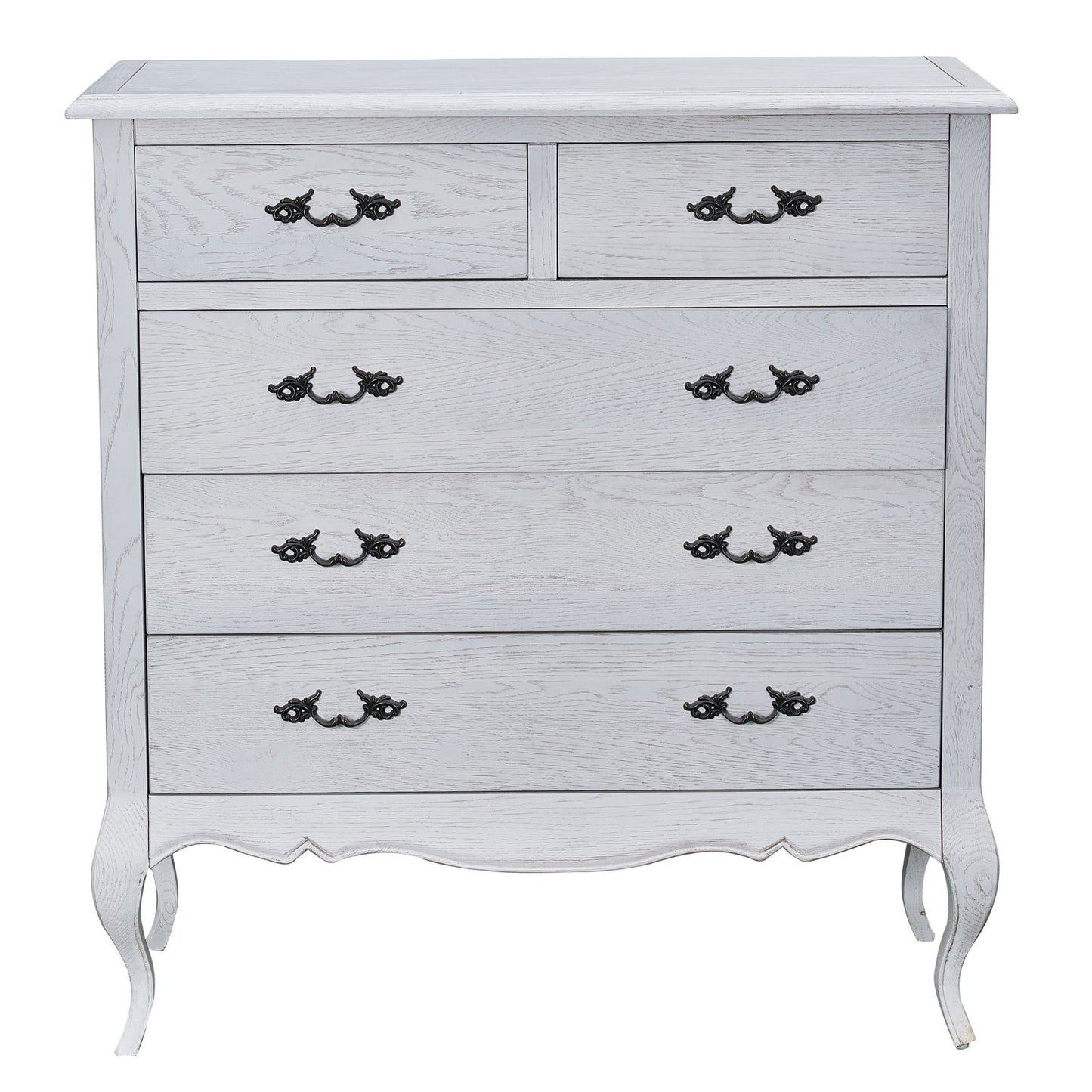 Alice Tallboy 5 Chest of Drawers Storage Cabinet Distressed White - Cosy Abode