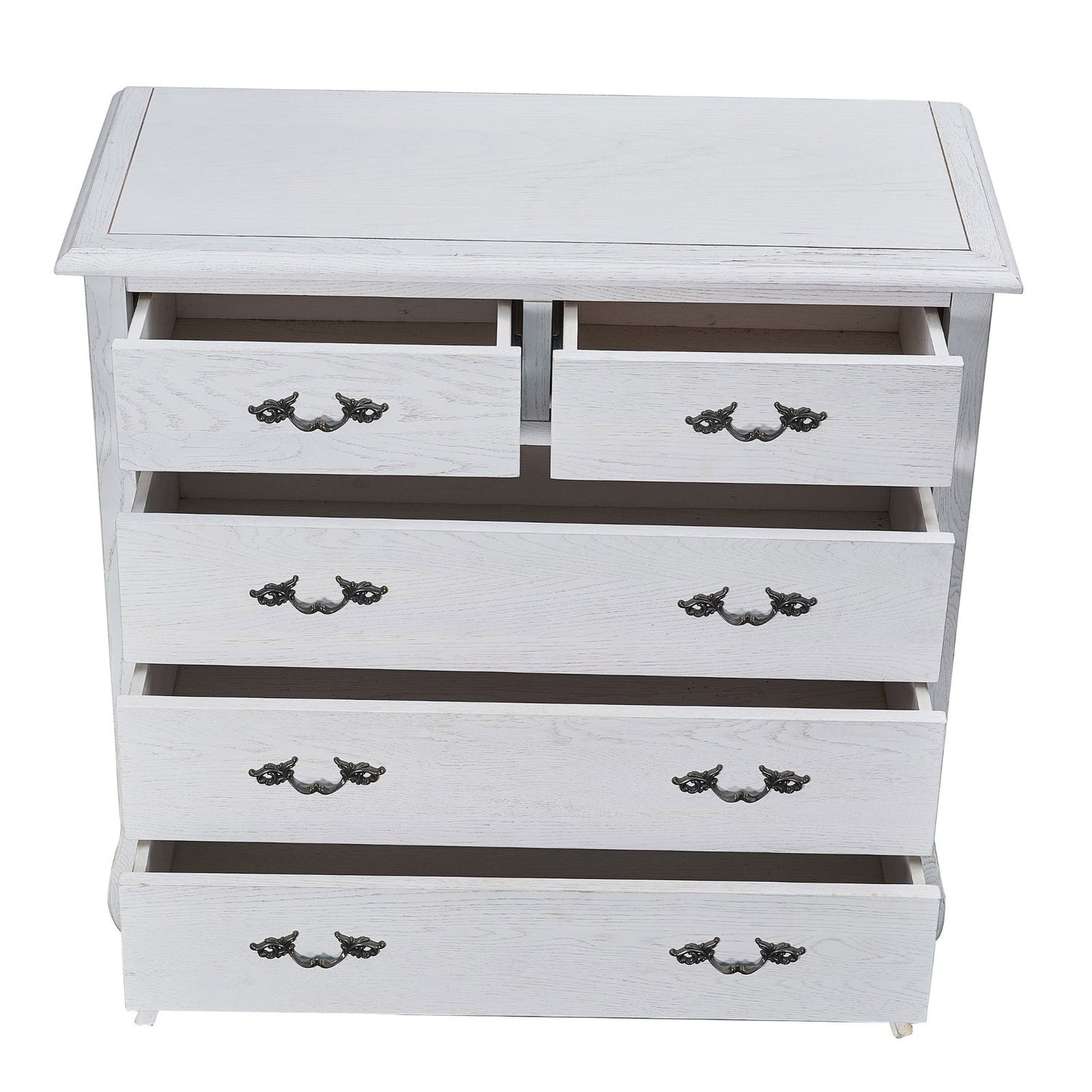 Alice Tallboy 5 Chest of Drawers Storage Cabinet Distressed White - Cosy Abode
