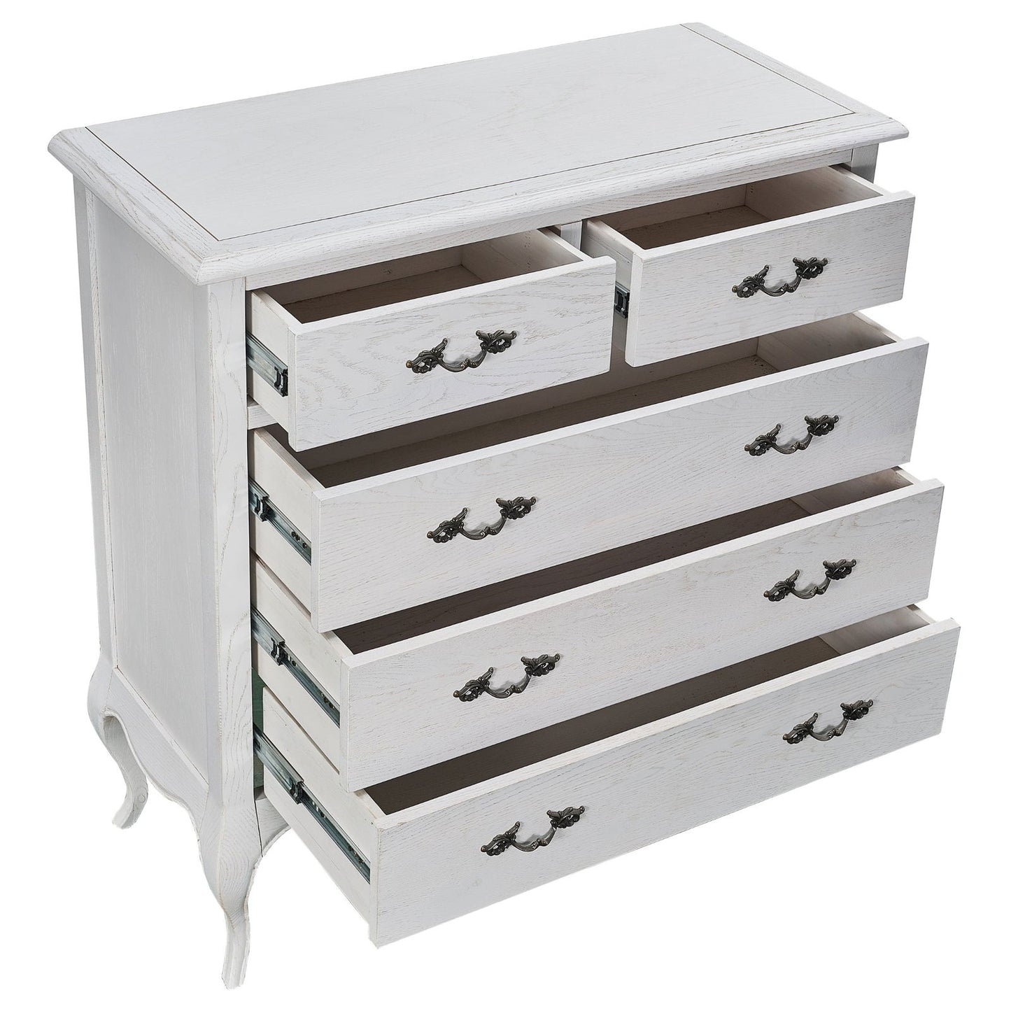 Alice Tallboy 5 Chest of Drawers Storage Cabinet Distressed White - Cosy Abode