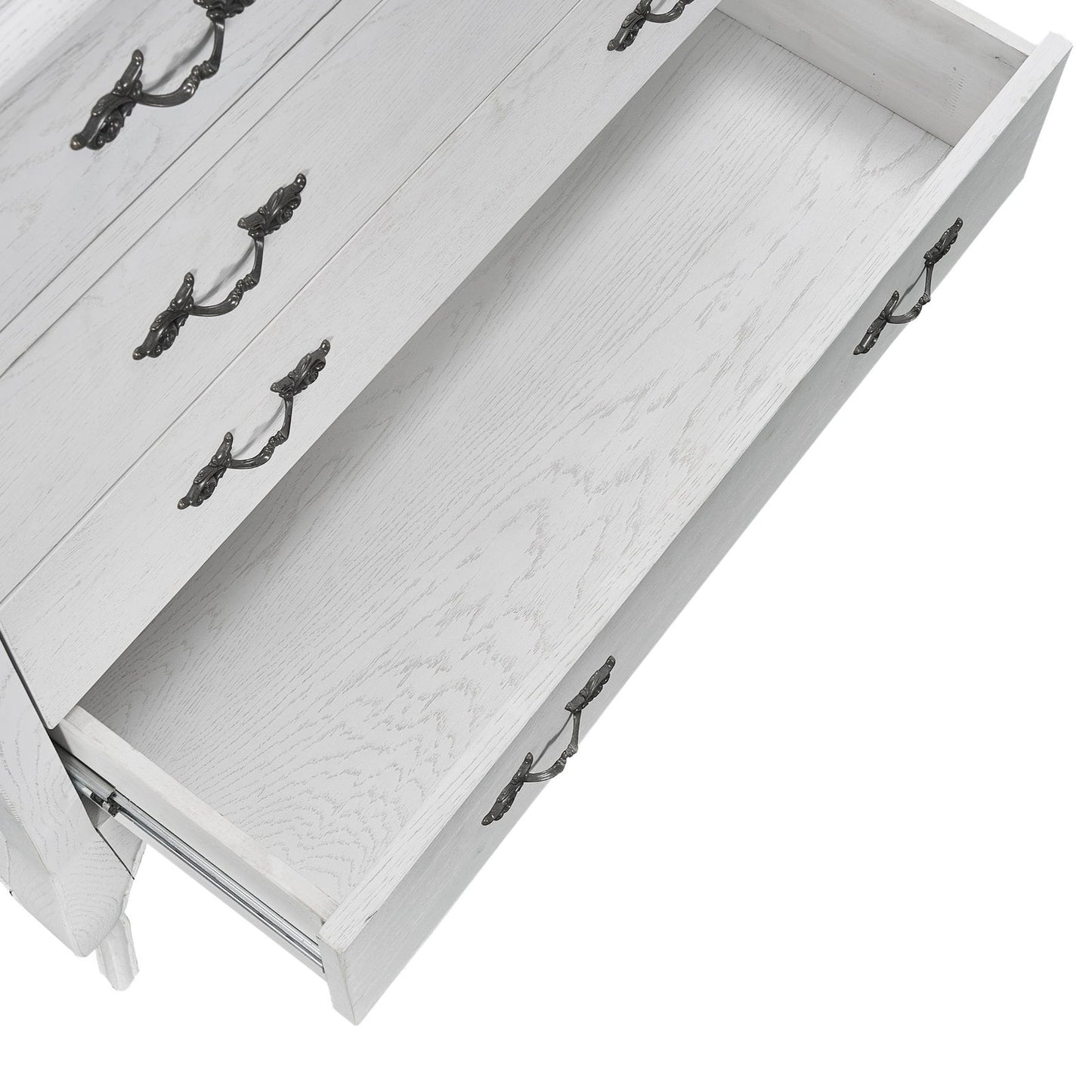 Alice Tallboy 5 Chest of Drawers Storage Cabinet Distressed White - Cosy Abode
