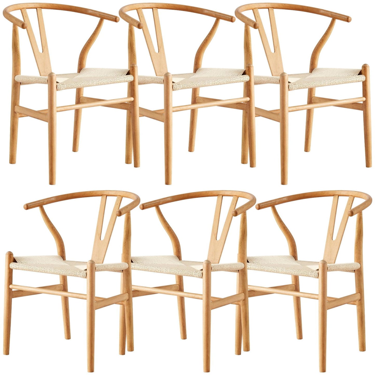 Anemone Set of 6 Wishbone Dining Chair Beech Timber Replica Hans Wenger Natural - Cosy Abode