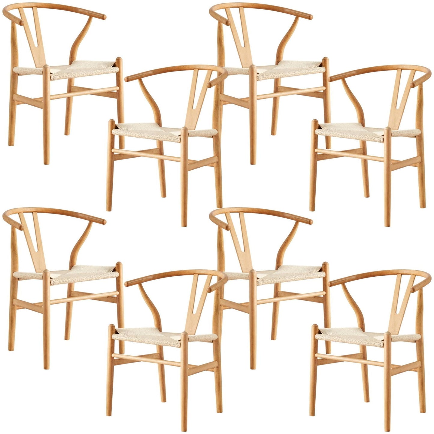 Anemone Set of 8 Wishbone Dining Chair Beech Timber Replica Hans Wenger Natural - Cosy Abode