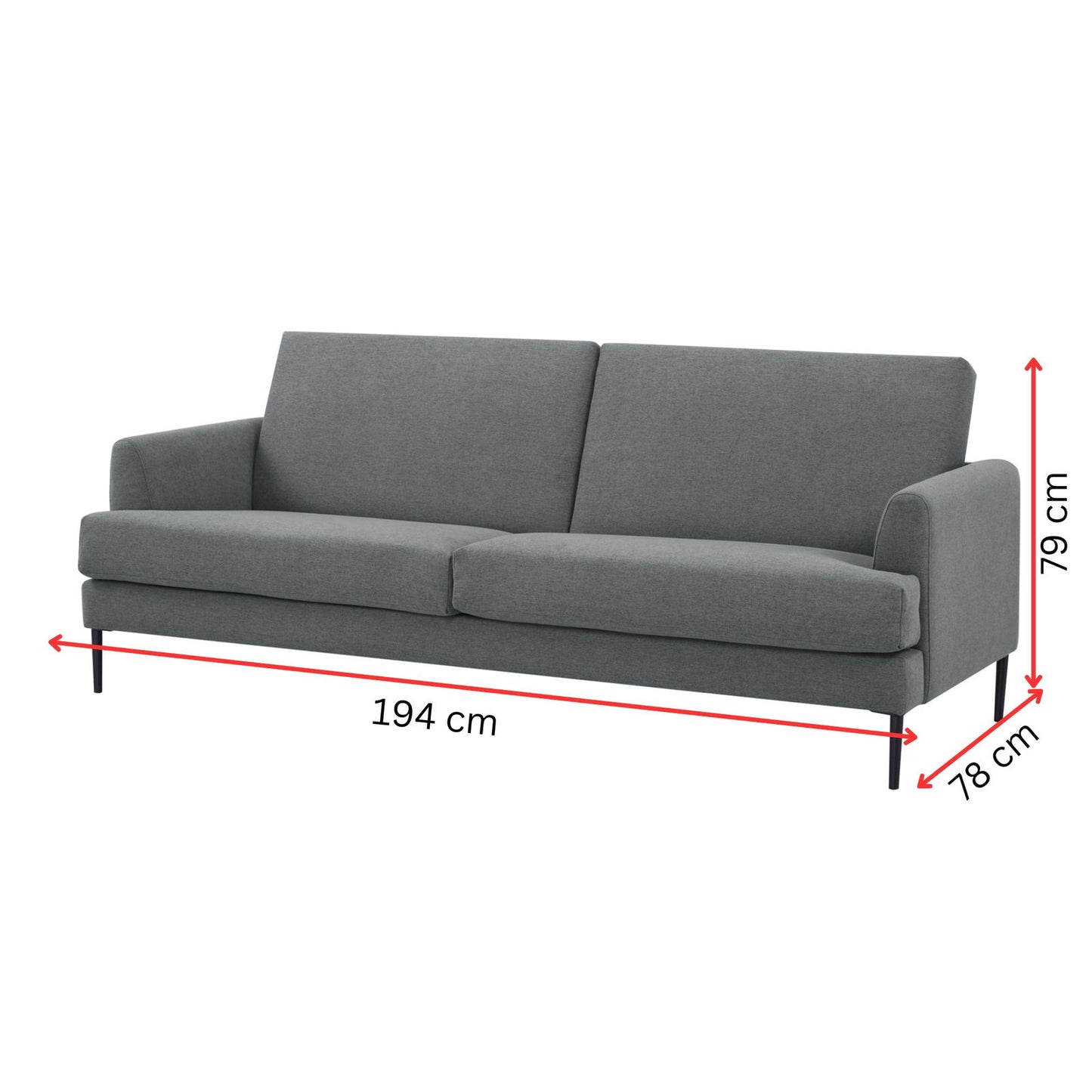 Ariya 3 Seater Sofa Fabric Uplholstered Lounge Couch - Mid Grey - Cosy Abode