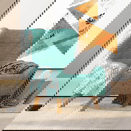 Armchair High back Lounge Accent Chair Designer Printed Fabric with Wooden Leg - Cosy Abode