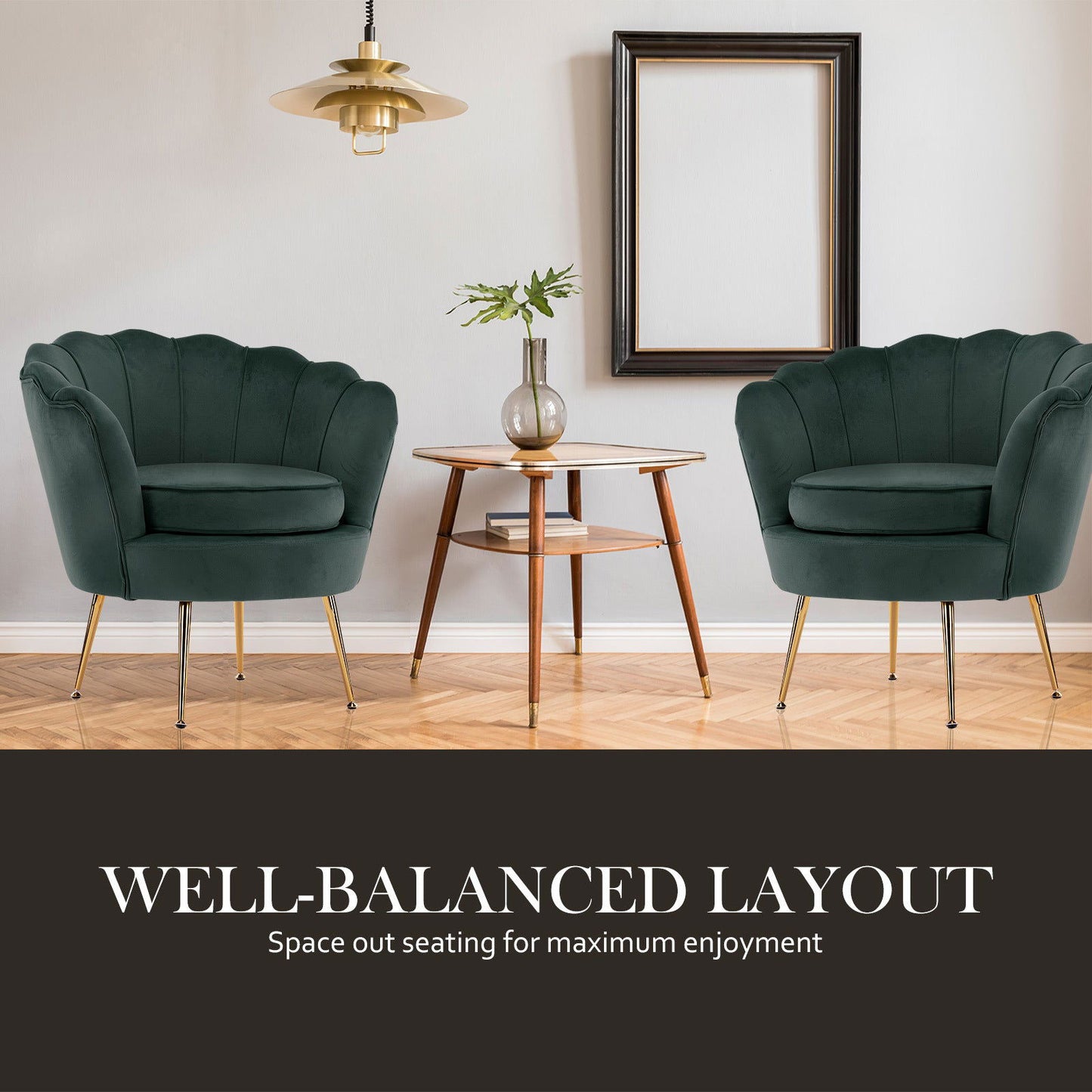 Armchair Lounge Chair Accent Velvet Shell Scallop + Ottoman Footstool Round GREEN - Cosy Abode