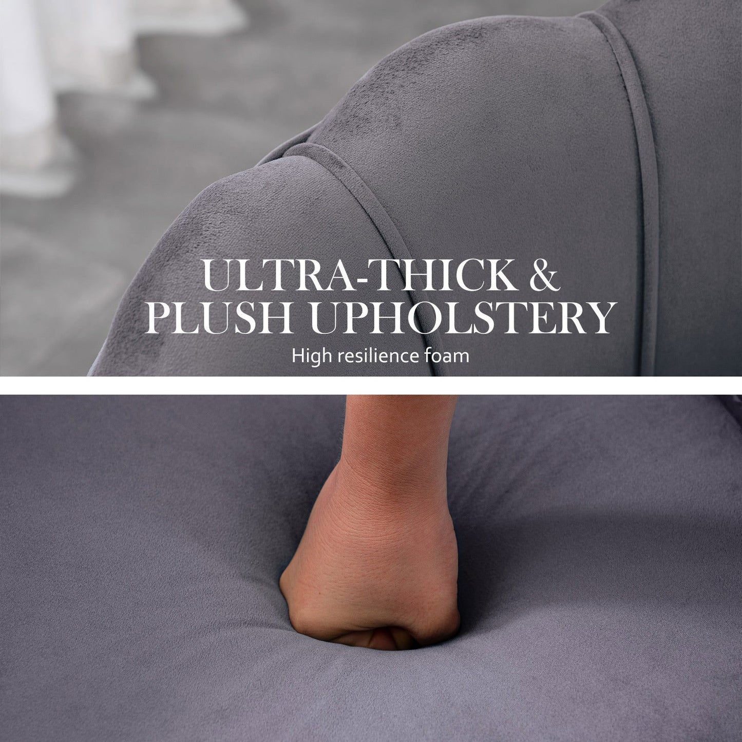 Armchair Lounge Chair Accent Velvet Shell Scallop + Ottoman Footstool Round GREY - Cosy Abode