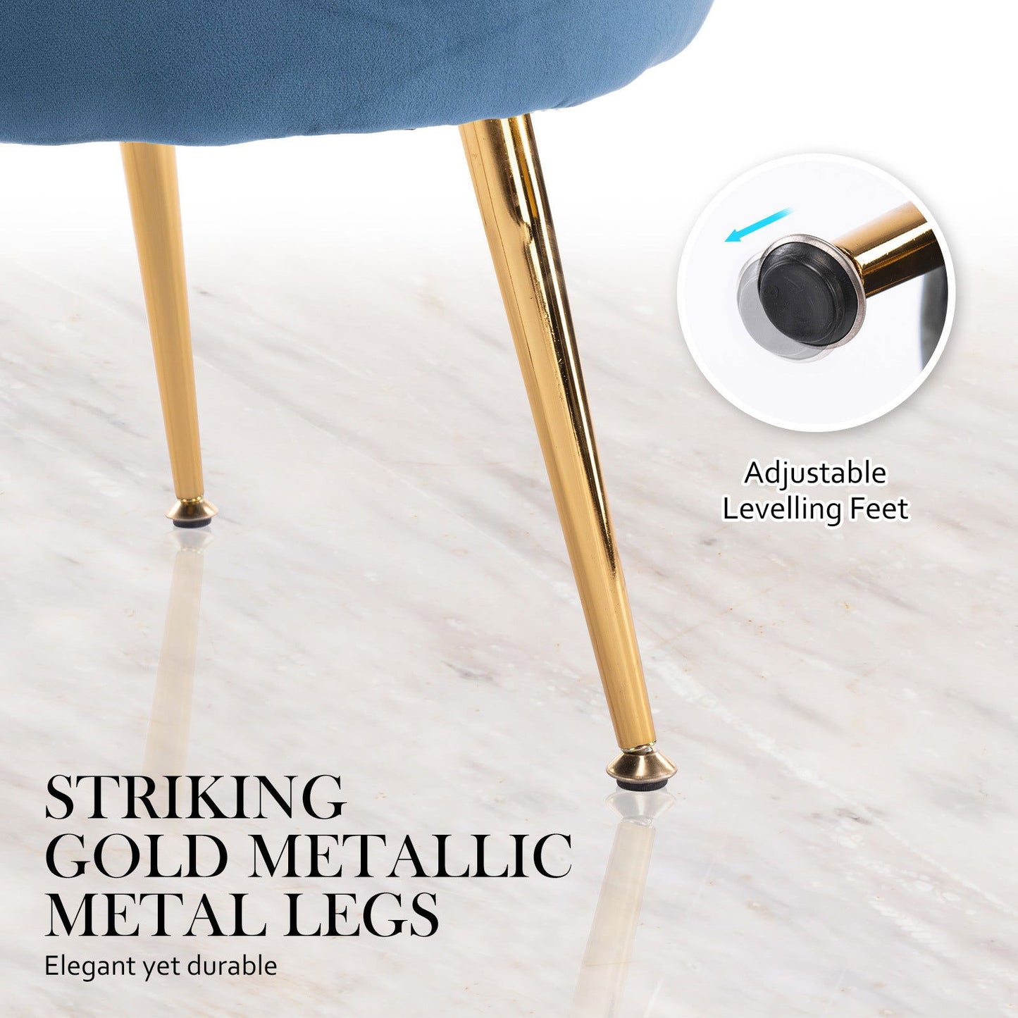Armchair Lounge Chair Accent Velvet Shell Scallop + Ottoman Footstool Round NAVY BLUE - Cosy Abode