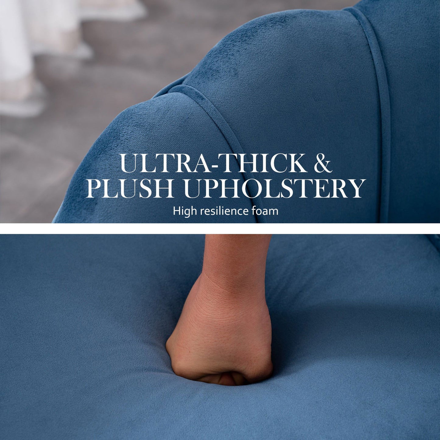 Armchair Lounge Chair Accent Velvet Shell Scallop + Ottoman Footstool Round NAVY BLUE - Cosy Abode