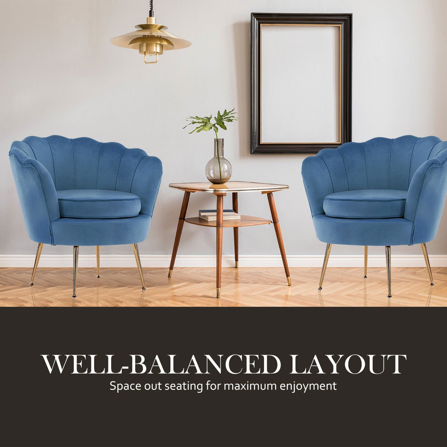 Armchair Lounge Chair Accent Velvet Shell Scallop + Ottoman Footstool Round NAVY BLUE - Cosy Abode