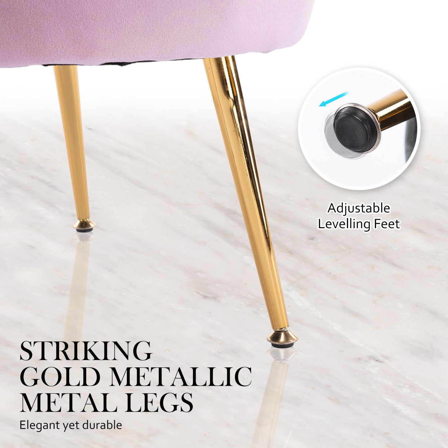 Armchair Lounge Chair Accent Velvet Shell Scallop + Round Ottoman Footstool PINK - Cosy Abode