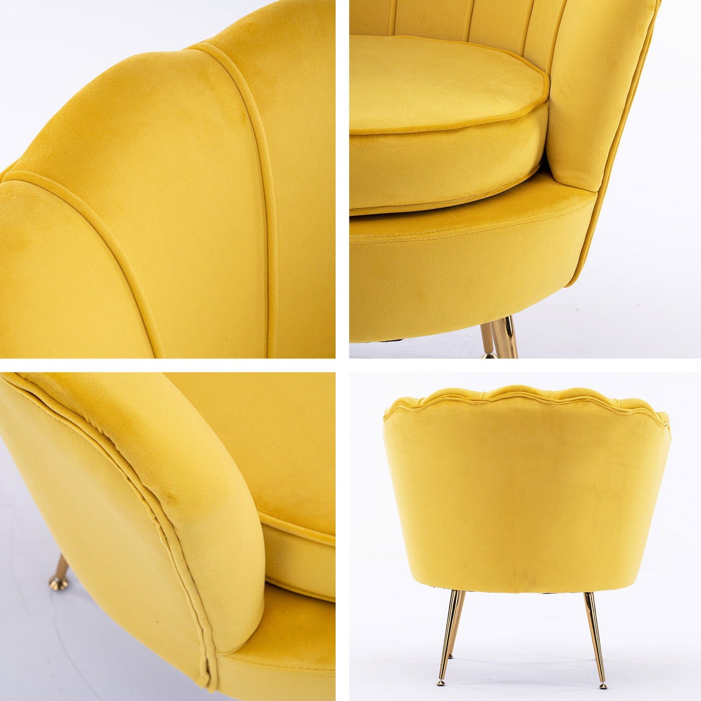 Armchair Lounge Chair Accent Velvet Shell Scallop + Round Ottoman Footstool YELLOW - Cosy Abode