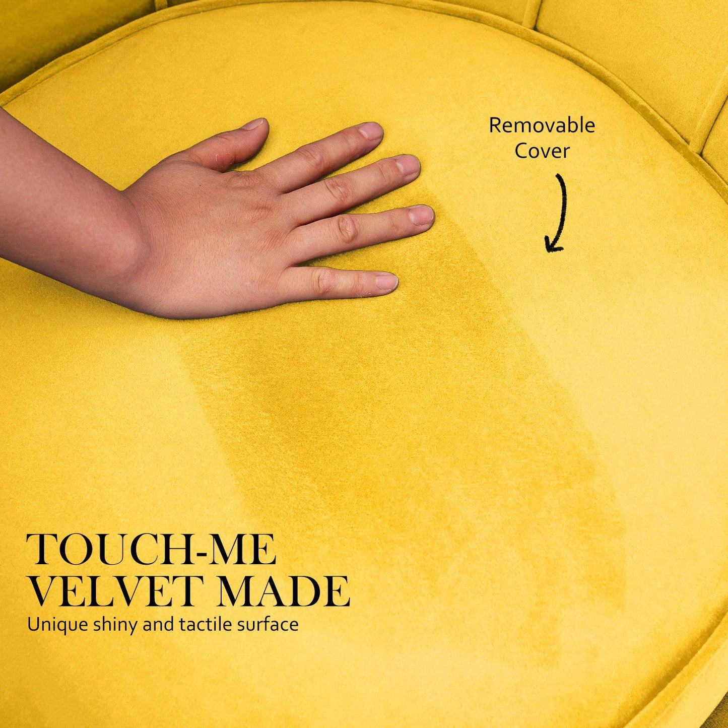Armchair Lounge Chair Accent Velvet Shell Scallop + Round Ottoman Footstool YELLOW - Cosy Abode