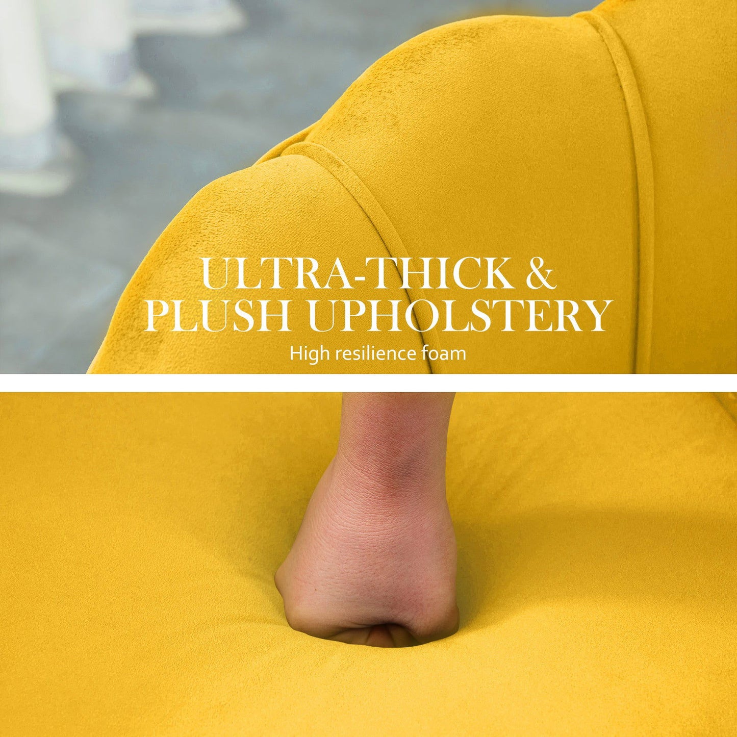Armchair Lounge Chair Accent Velvet Shell Scallop + Round Ottoman Footstool YELLOW - Cosy Abode