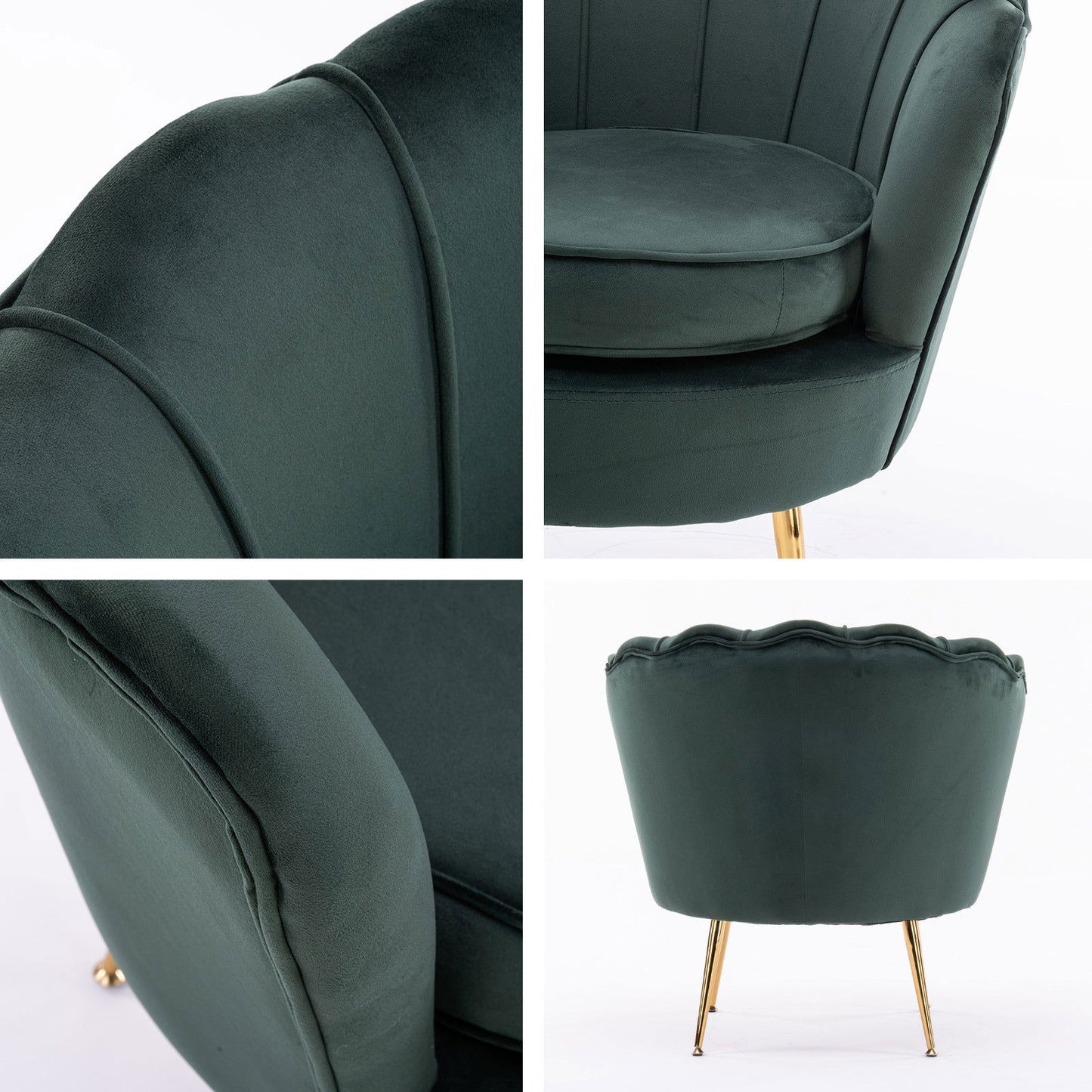 Armchair Padded Lounge Chair Accent Velvet Shell Scallop GREEN - Cosy Abode