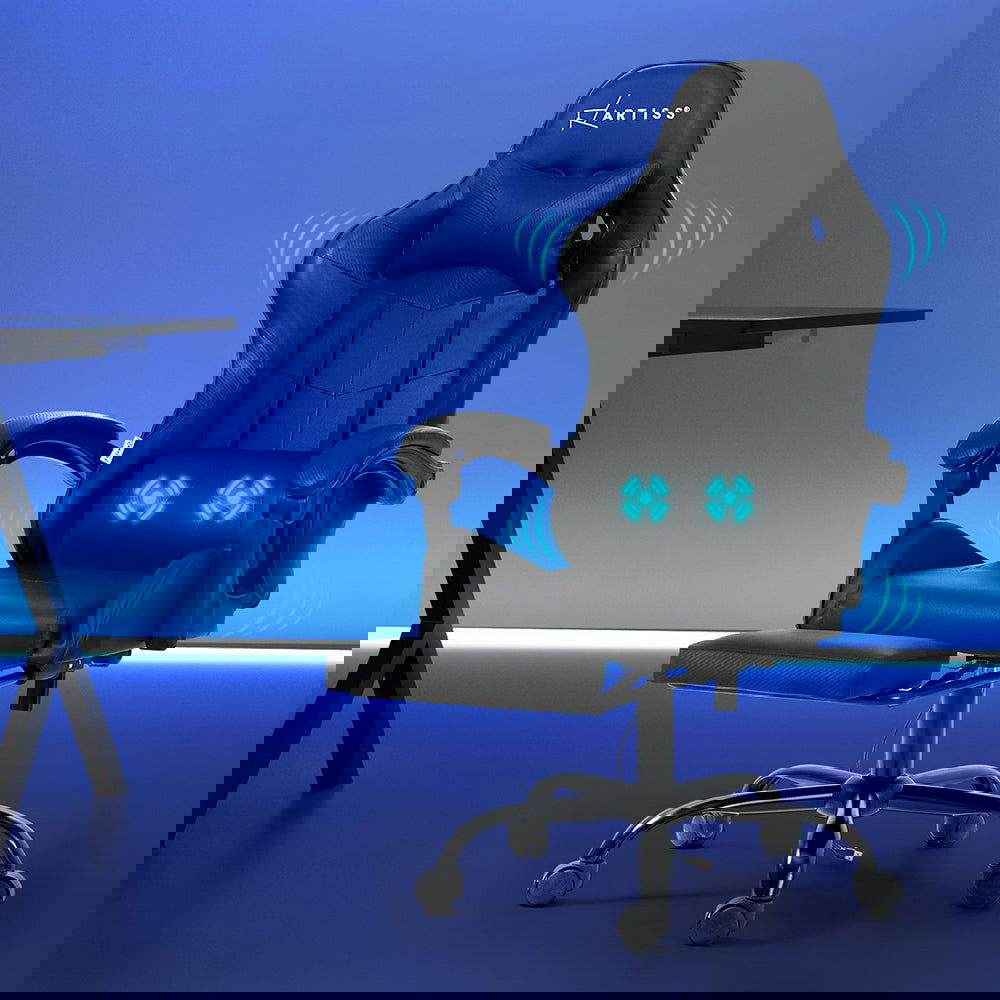 Artiss 2 Point Massage Gaming Office Chair Footrest Black - Cosy Abode