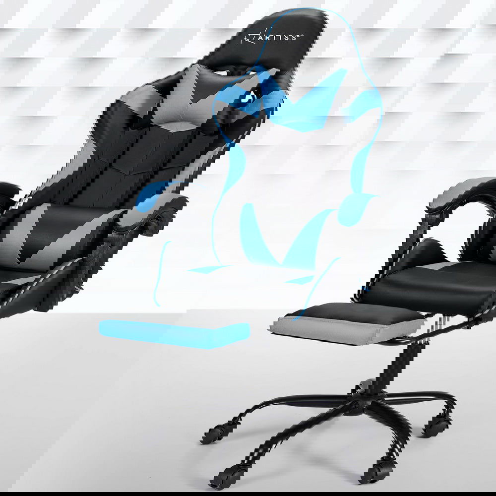 Artiss 2 Point Massage Gaming Office Chair Footrest Cyan Blue - Cosy Abode