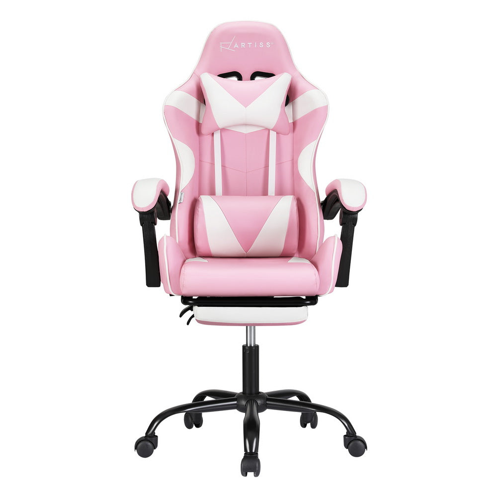 Artiss 2 Point Massage Gaming Office Chair Footrest Pink - Cosy Abode