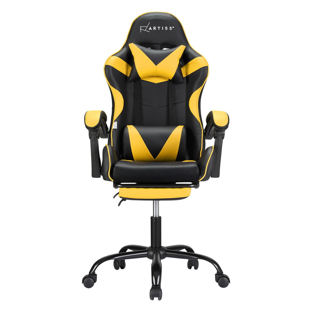 Artiss 2 Point Massage Gaming Office Chair Footrest Yellow - Cosy Abode