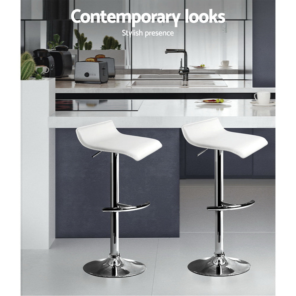 Artiss 2x Bar Stools Adjustable Gas Lift Chairs White - Cosy Abode