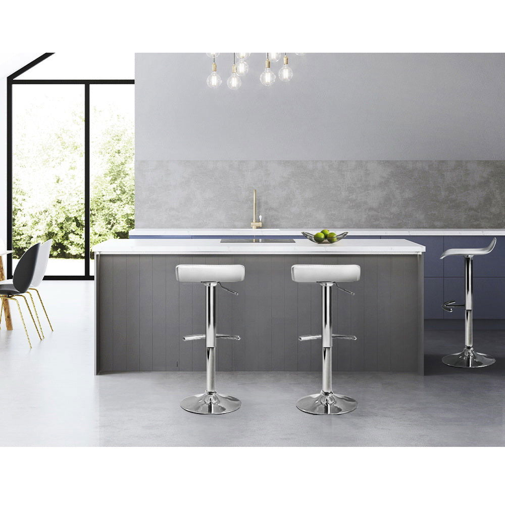 Artiss 2x Bar Stools Adjustable Gas Lift Chairs White - Cosy Abode