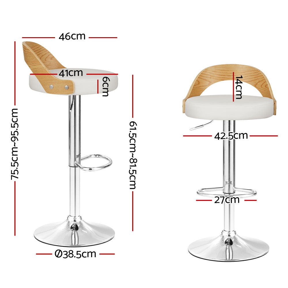 Artiss 2x Bar Stools Adjustable Leather Padded White - Cosy Abode
