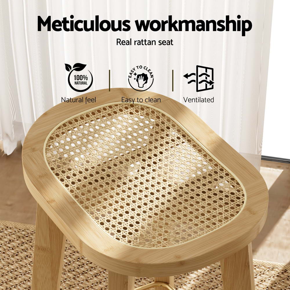 Artiss 2x Bar Stools Bamboo Rattan Stool Counter Chair Kitchen Barstools - Cosy Abode