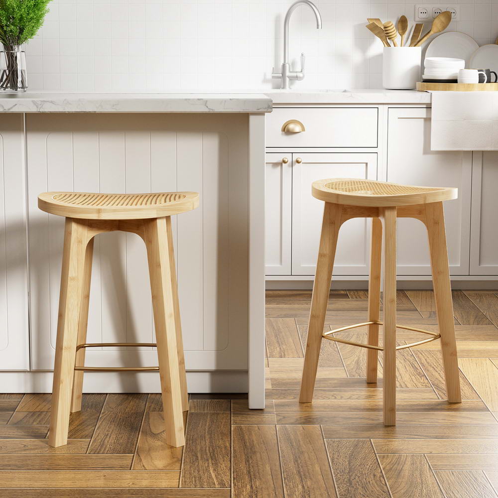 Artiss 2x Bar Stools Bamboo Rattan Stool Counter Chair Kitchen Barstools - Cosy Abode