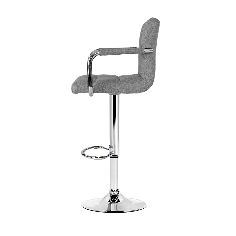 Artiss 2x Bar Stools Fabric Gas Lift w/Armrest Grey - Cosy Abode