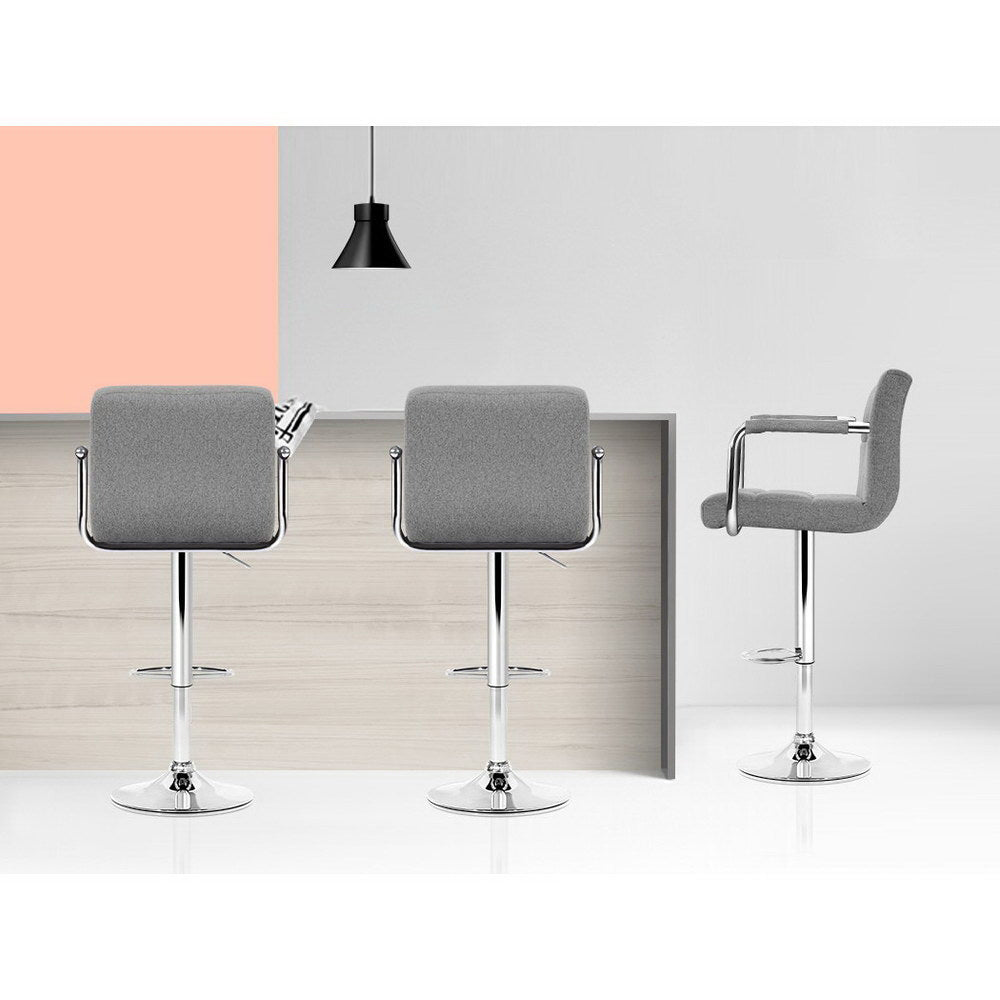 Artiss 2x Bar Stools Fabric Gas Lift w/Armrest Grey - Cosy Abode