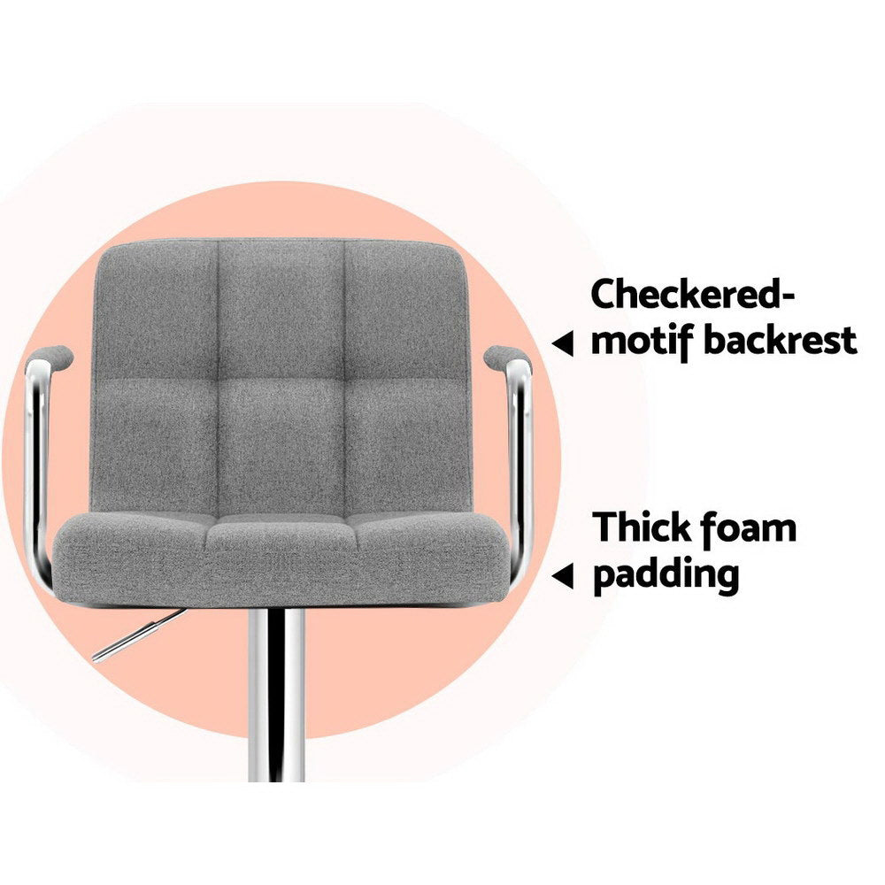 Artiss 2x Bar Stools Fabric Gas Lift w/Armrest Grey - Cosy Abode