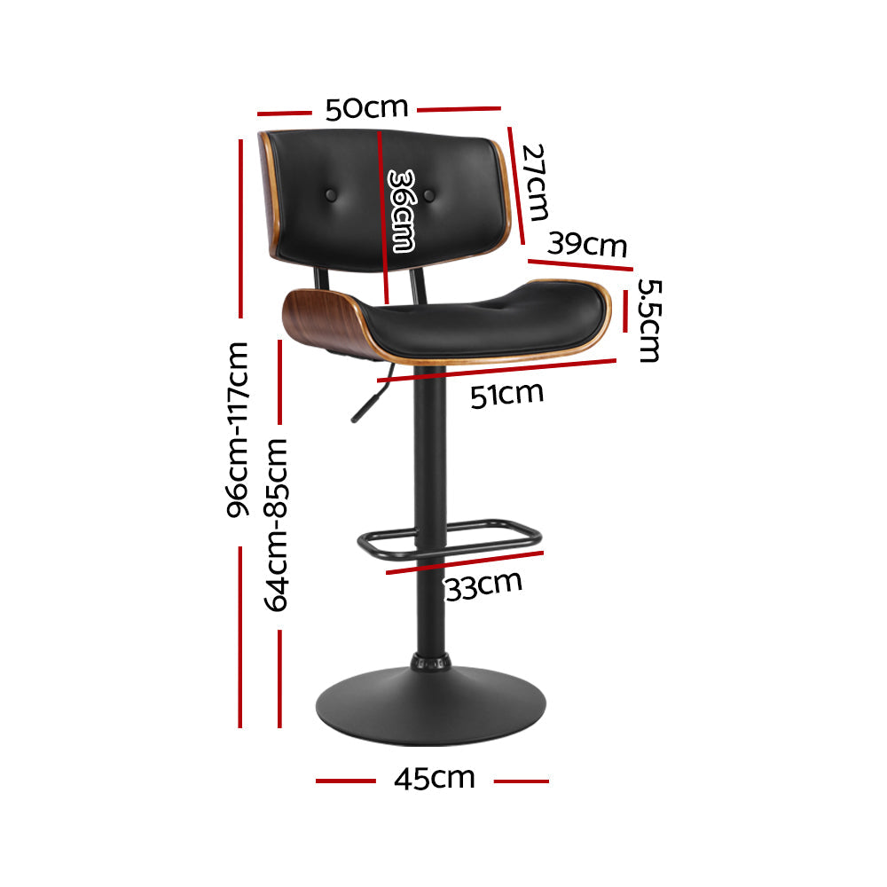 Artiss 2x Bar Stools Gas Lift Leather All Black - Cosy Abode