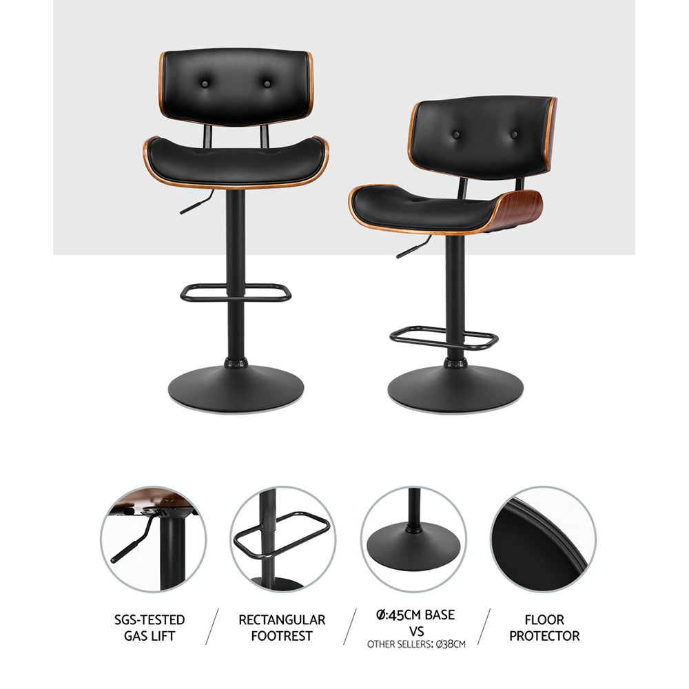 Artiss 2x Bar Stools Gas Lift Leather All Black - Cosy Abode