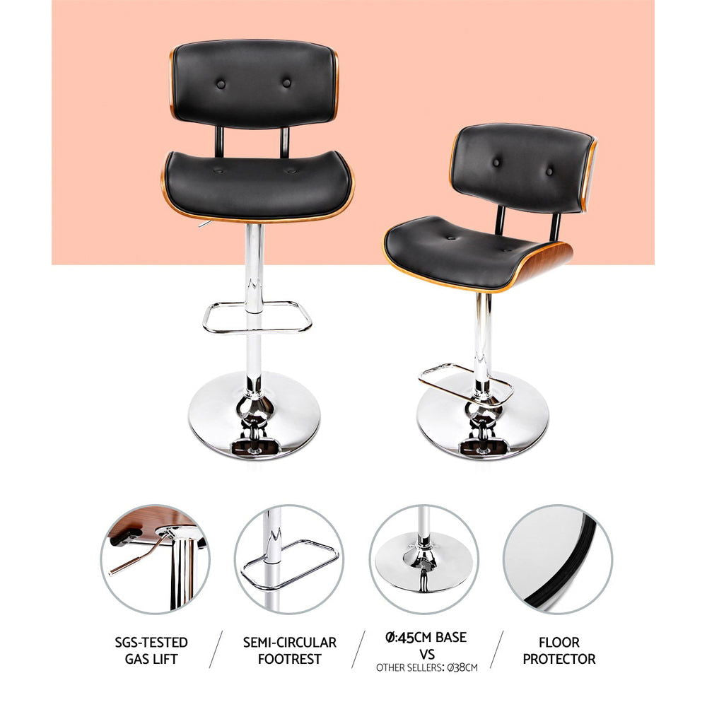 Artiss 2x Bar Stools Gas Lift Leather Black - Cosy Abode
