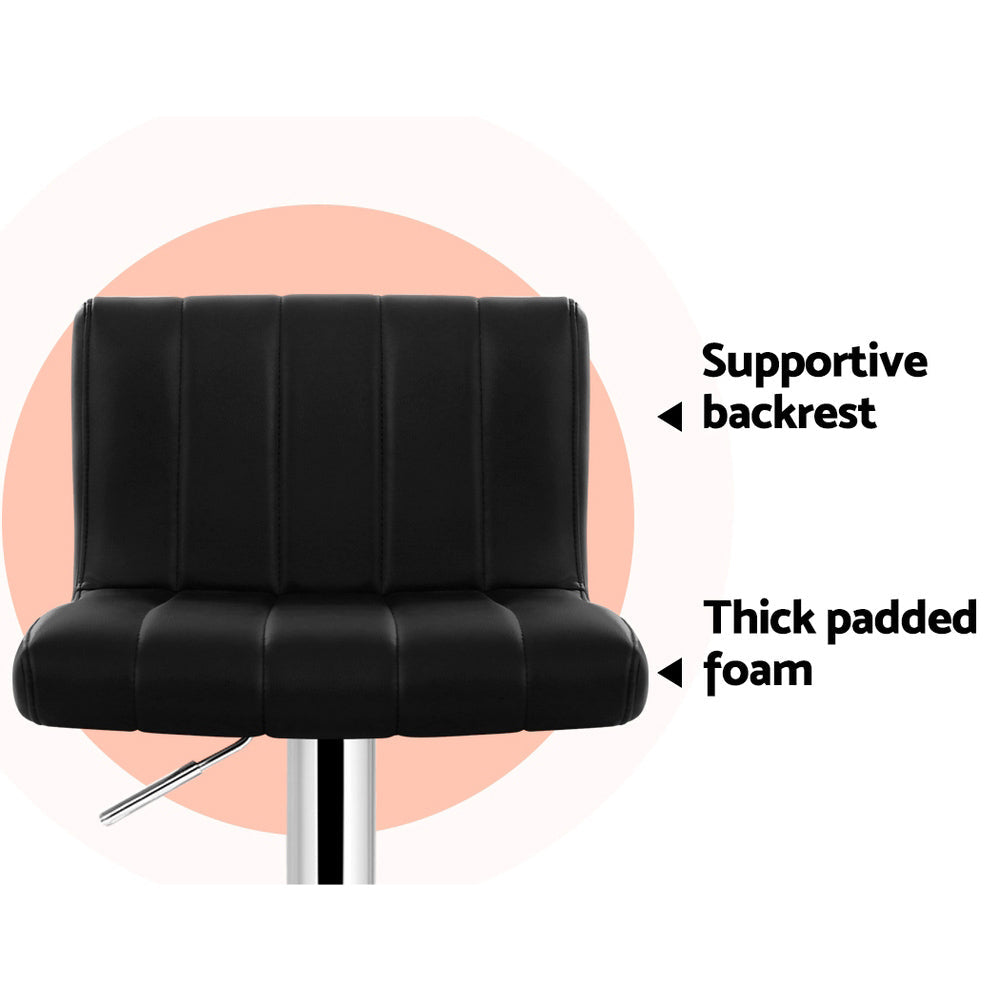 Artiss 2x Bar Stools Gas Lift Leather Chairs Black - Cosy Abode
