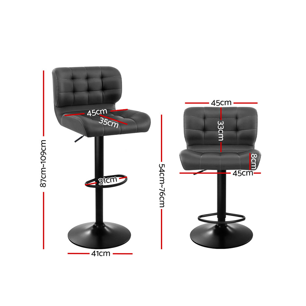 Artiss 2x Bar Stools Gas Lift Leather Padded Grey - Cosy Abode