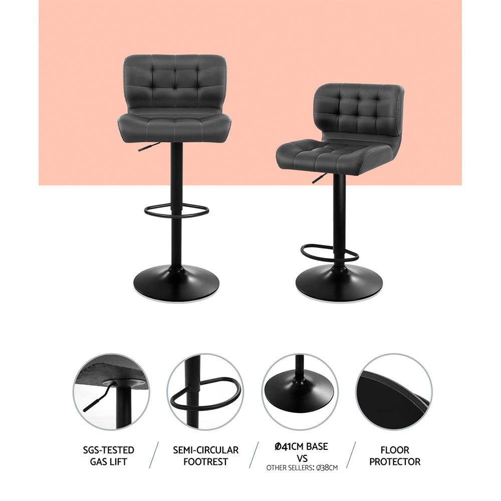 Artiss 2x Bar Stools Gas Lift Leather Padded Grey - Cosy Abode