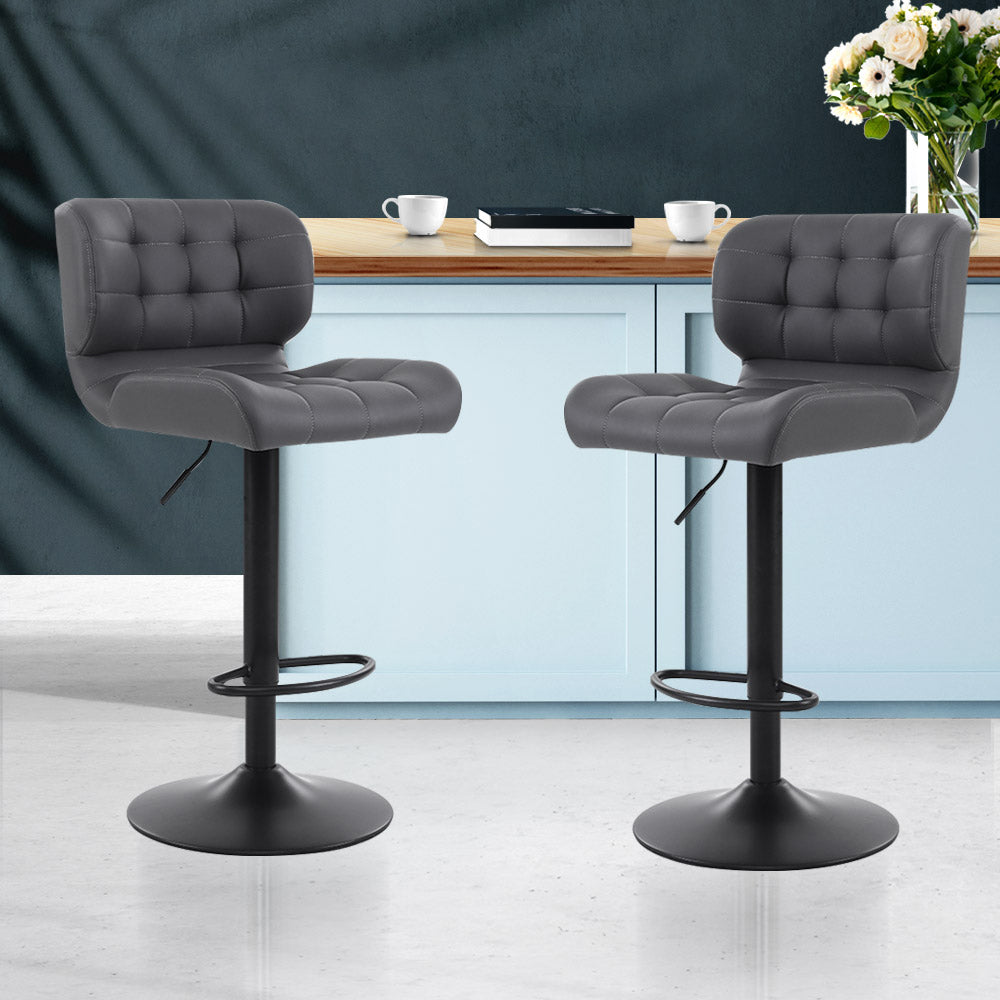 Artiss 2x Bar Stools Gas Lift Leather Padded Grey - Cosy Abode