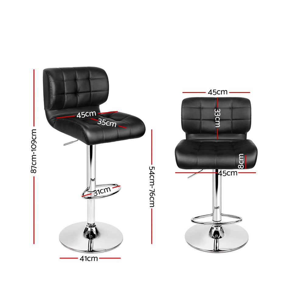 Artiss 2x Bar Stools Gas Lift Leather Padded Stool Black - Cosy Abode