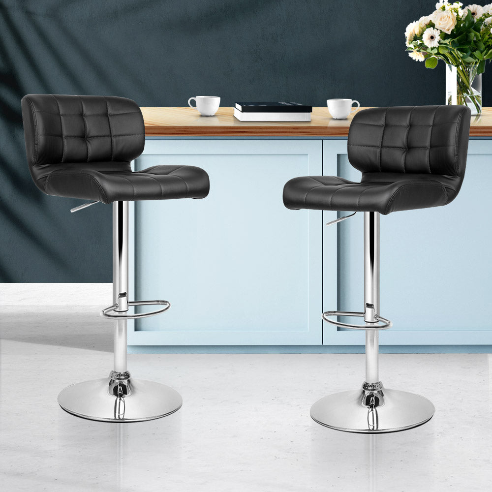 Artiss 2x Bar Stools Gas Lift Leather Padded Stool Black - Cosy Abode